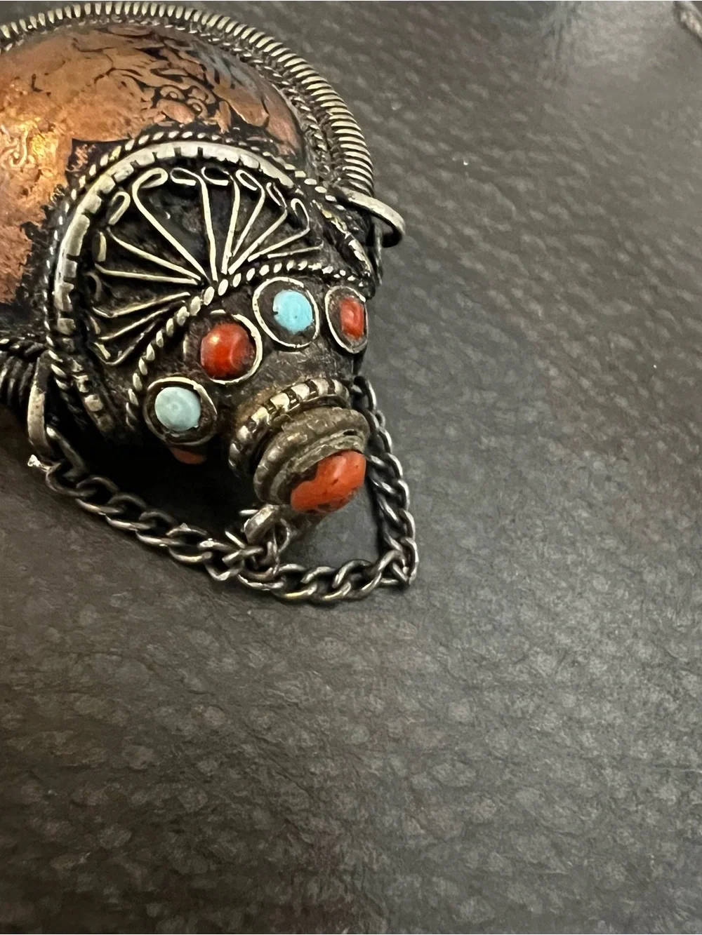 Handcrafted Copper and Silver Pendant with Turquoise and Coral Accents